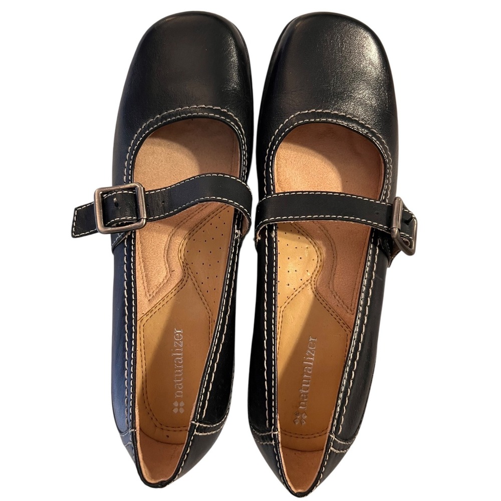 Naturalizer Anya Mary Jane Flats Women 8M Black Leather Comfort Shoes
